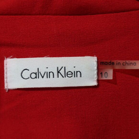 Calvin Klein Red Faux Wrap Dress Sleeveless Career Professional Office Dress 10 - Picture 13 of 14